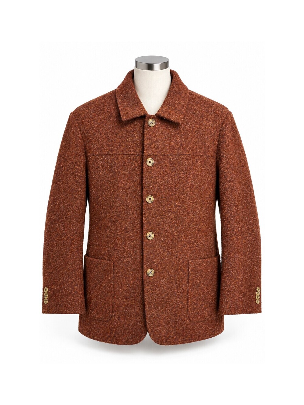Ibiza Men's Textured Brown Wool Blend Button-Up Jacket Coat